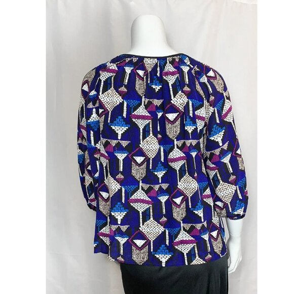 YUMI KIM Silk graphic abstract art print peasant top - Picture 3 of 6